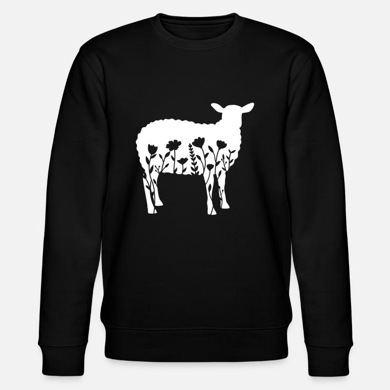 Schaf mit Blumen - Stanley/Stella Unisex Bio-Sweatshirt CHANGER - Schwarz