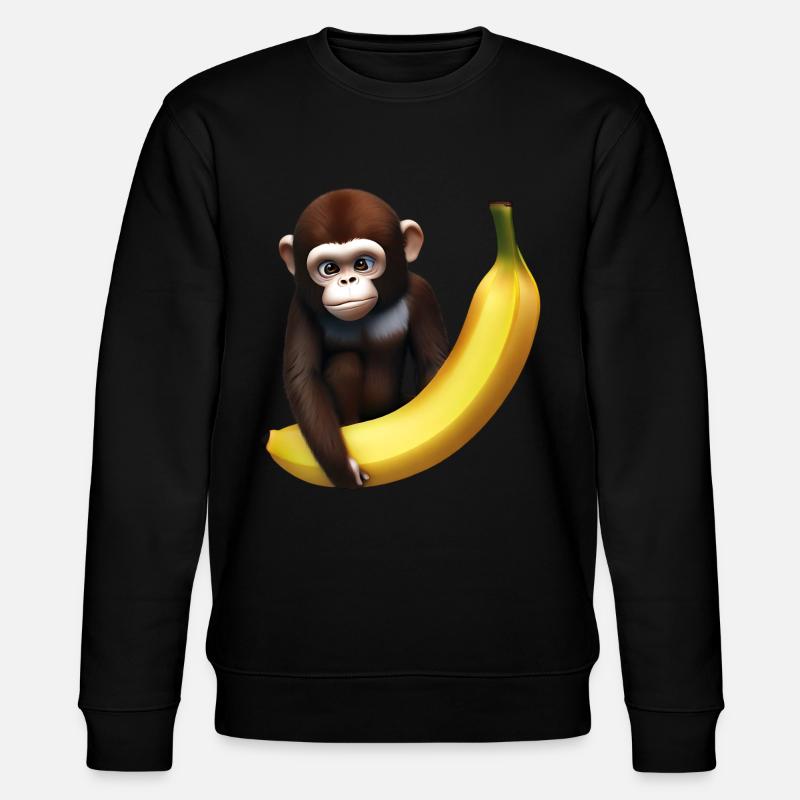 Niedlicher Affe mit Riesenbanane - Stanley/Stella Unisex Bio-Sweatshirt CHANGER  - Schwarz