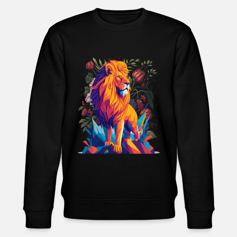 Lion majestueux avec des fleurs - Sweat bio CHANGER Stanley/Stella Unisexe - noir