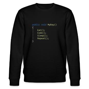 C # Eat Code Sleep Repeat - Programmeur - Sweat bio CHANGER Stanley/Stella Unisexe - noir - Devant - Nik (191cm) & Marisol (170cm)