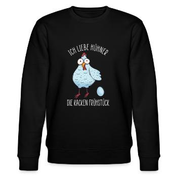 Ich liebe Hühner - Die kacken Frühstück - Stanley/Stella Unisex Bio-Sweatshirt CHANGER  - Schwarz - Vorne - Nik (191cm) & Marisol (170cm)