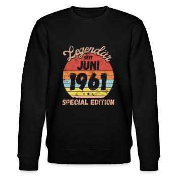 Juni 1961 - Geburtstag im Juni - Stanley/Stella Unisex Bio-Sweatshirt CHANGER  - Schwarz - Vorne - Nik (191cm) & Marisol (170cm)