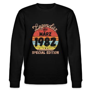 März 1982 - Geburtstag im März - Stanley/Stella Unisex Bio-Sweatshirt CHANGER  - Schwarz - Vorne - Nik (191cm) & Marisol (170cm)
