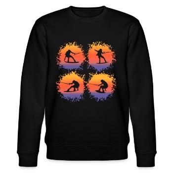 Wakeboard Surfboard Waken Wakeskate Retro - Stanley/Stella Unisex Bio-Sweatshirt CHANGER  - Schwarz - Vorne - Nik (191cm) & Marisol (170cm)
