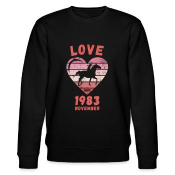 Love Pferde Reiten Geburtstag November 1983 - Stanley/Stella Unisex Bio-Sweatshirt CHANGER  - Schwarz - Vorne - Nik (191cm) & Marisol (170cm)