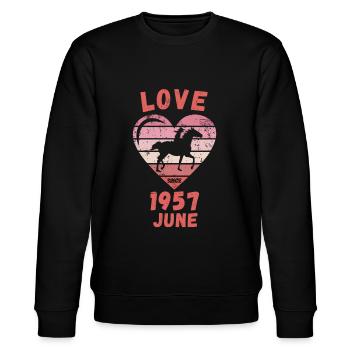 Love Horse Riding Birthday June 1957 - Stanley/Stella CHANGER Unisex Organic Sweatshirt - black - Front - Nik (191cm) & Marisol (170cm)