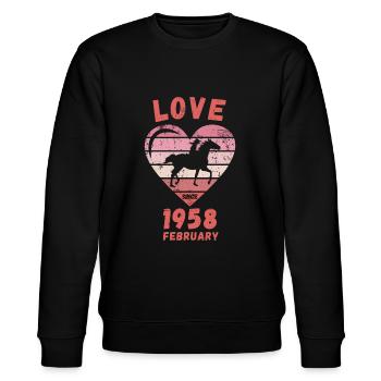 Love Pferde Reiten Geburtstag Februar 1958 - Stanley/Stella Unisex Bio-Sweatshirt CHANGER  - Schwarz - Vorne - Nik (191cm) & Marisol (170cm)