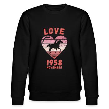 Love Pferde Reiten Geburtstag November 1958 - Stanley/Stella Unisex Bio-Sweatshirt CHANGER  - Schwarz - Vorne - Nik (191cm) & Marisol (170cm)