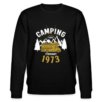 Anniversaire: Camping depuis février 1973 Camping-car - Sweat bio CHANGER Stanley/Stella Unisexe - noir - Devant - Nik (191cm) & Marisol (170cm)