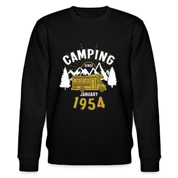 Anniversaire: Camping depuis janvier 1954 Camping-car - Sweat bio CHANGER Stanley/Stella Unisexe - noir - Devant - Nik (191cm) & Marisol (170cm)