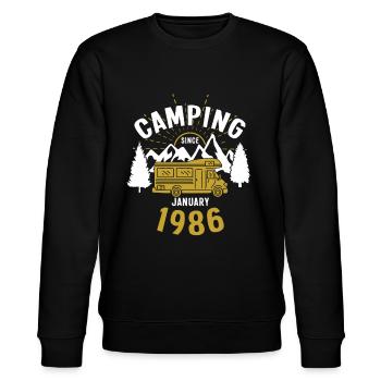 Anniversaire: Camping depuis janvier 1986 Camping-car - Sweat bio CHANGER Stanley/Stella Unisexe - noir - Devant - Nik (191cm) & Marisol (170cm)