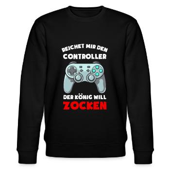 Zocken Konsole Reichet mir den Controller Gamer - Stanley/Stella Unisex Bio-Sweatshirt CHANGER  - Schwarz - Vorne - Nik (191cm) & Marisol (170cm)
