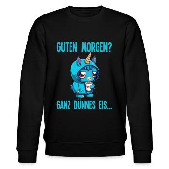 Guten Morgen Ganz dünnes Eis Lustiger Einhorn Kaff - Stanley/Stella Unisex Bio-Sweatshirt CHANGER  - Schwarz - Vorne - Nik (191cm) & Marisol (170cm)