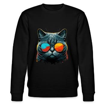 Cool cat with sunglasses - Stanley/Stella CHANGER Unisex Organic Sweatshirt - black - Front - Nik (191cm) & Marisol (170cm)