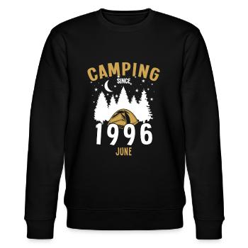 Birthday: Camping since June 1996 Zelten - Stanley/Stella CHANGER Unisex Organic Sweatshirt - black - Front - Nik (191cm) & Marisol (170cm)