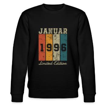 Geburtstag: Januar 1996 - Limited Edition Retro - Stanley/Stella Unisex Bio-Sweatshirt CHANGER  - Schwarz - Vorne - Nik (191cm) & Marisol (170cm)