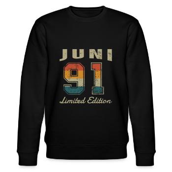 Geburtstag: Juni 1991 - Limited Edition Retro - Stanley/Stella Unisex Bio-Sweatshirt CHANGER  - Schwarz - Vorne - Nik (191cm) & Marisol (170cm)