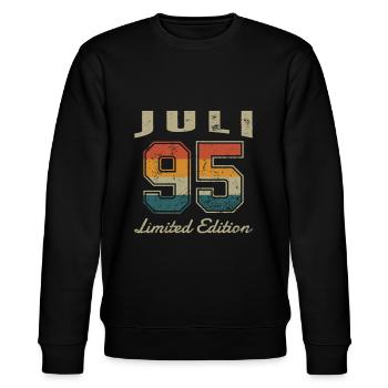 Geburtstag: Juli 1995 - Limited Edition Retro - Stanley/Stella Unisex Bio-Sweatshirt CHANGER  - Schwarz - Vorne - Nik (191cm) & Marisol (170cm)
