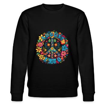 Flower Power Hippie Birthday - August 1970 - Stanley/Stella CHANGER Unisex Organic Sweatshirt - black - Front - Nik (191cm) & Marisol (170cm)
