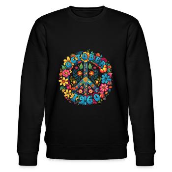 Flower Power Hippie Birthday - October 1960 - Stanley/Stella CHANGER Unisex Organic Sweatshirt - black - Front - Nik (191cm) & Marisol (170cm)