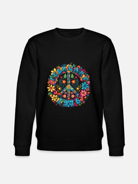 Flower Power Hippie Geburstag - Februar 1976 - Stanley/Stella Unisex Bio-Sweatshirt CHANGER - Schwarz