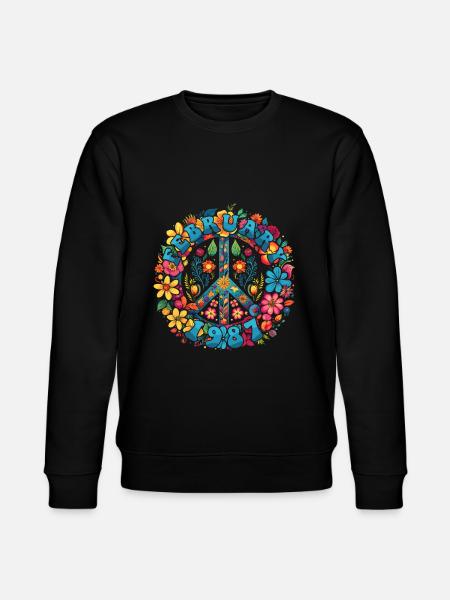 Flower Power Hippie Geburstag - Februar 1987 - Stanley/Stella Unisex Bio-Sweatshirt CHANGER - Schwarz
