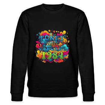 Funky Geburtstag: Januar 1984 - Psychadelic - Stanley/Stella Unisex Bio-Sweatshirt CHANGER  - Schwarz - Vorne - Nik (191cm) & Marisol (170cm)