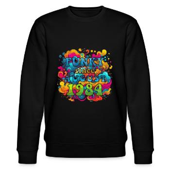 Funky Geburtstag: August 1984 - Psychadelic - Stanley/Stella Unisex Bio-Sweatshirt CHANGER  - Schwarz - Vorne - Nik (191cm) & Marisol (170cm)