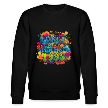 Funky Geburtstag: September 1995 - Psychadelic - Stanley/Stella Unisex Bio-Sweatshirt CHANGER  - Schwarz - Vorne - Nik (191cm) & Marisol (170cm)