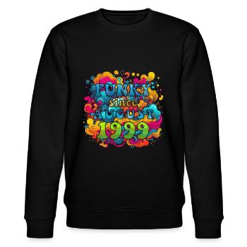 Funky Geburtstag: August 1999 - Psychadelic - Stanley/Stella Unisex Bio-Sweatshirt CHANGER  - Schwarz - Vorne - Nik (191cm) & Marisol (170cm)