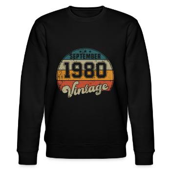 Vintage Geburtstag - September 1980 - Geschenkidee - Stanley/Stella Unisex Bio-Sweatshirt CHANGER  - Schwarz - Vorne - Nik (191cm) & Marisol (170cm)