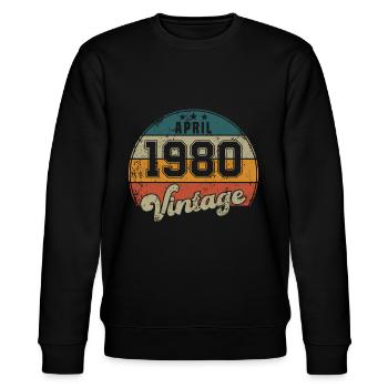 Vintage Geburtstag - April 1980 - Geschenkidee - Stanley/Stella Unisex Bio-Sweatshirt CHANGER  - Schwarz - Vorne - Nik (191cm) & Marisol (170cm)