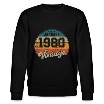 Vintage Geburtstag - Januar 1980 - Geschenkidee - Stanley/Stella Unisex Bio-Sweatshirt CHANGER  - Schwarz - Vorne - Nik (191cm) & Marisol (170cm)