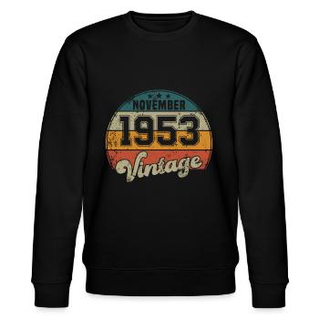 Vintage Geburtstag - November 1953 - Geschenkidee - Stanley/Stella Unisex Bio-Sweatshirt CHANGER  - Schwarz - Vorne - Nik (191cm) & Marisol (170cm)