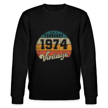 Vintage Geburtstag - Februar 1974 - Geschenkidee - Stanley/Stella Unisex Bio-Sweatshirt CHANGER  - Schwarz - Vorne - Nik (191cm) & Marisol (170cm)