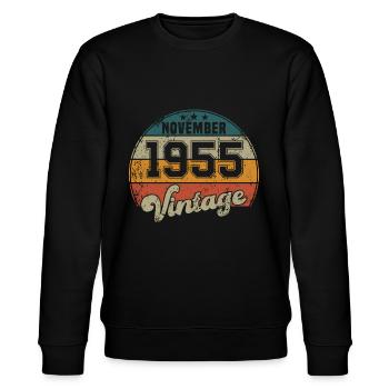 Vintage Geburtstag - November 1955 - Geschenkidee - Stanley/Stella Unisex Bio-Sweatshirt CHANGER  - Schwarz - Vorne - Nik (191cm) & Marisol (170cm)