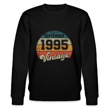 Vintage Geburtstag - September 1995 - Geschenkidee - Stanley/Stella Unisex Bio-Sweatshirt CHANGER  - Schwarz - Vorne - Nik (191cm) & Marisol (170cm)