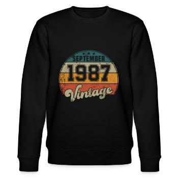 Vintage Geburtstag - September 1987 - Geschenkidee - Stanley/Stella Unisex Bio-Sweatshirt CHANGER  - Schwarz - Vorne - Nik (191cm) & Marisol (170cm)