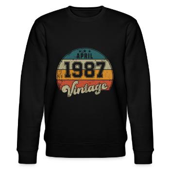 Vintage Geburtstag - April 1987 - Geschenkidee - Stanley/Stella Unisex Bio-Sweatshirt CHANGER  - Schwarz - Vorne - Nik (191cm) & Marisol (170cm)