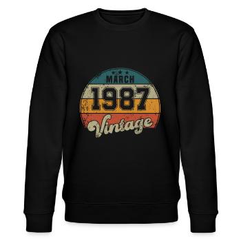 Vintage Geburtstag - März 1987 - Geschenkidee - Stanley/Stella Unisex Bio-Sweatshirt CHANGER  - Schwarz - Vorne - Nik (191cm) & Marisol (170cm)