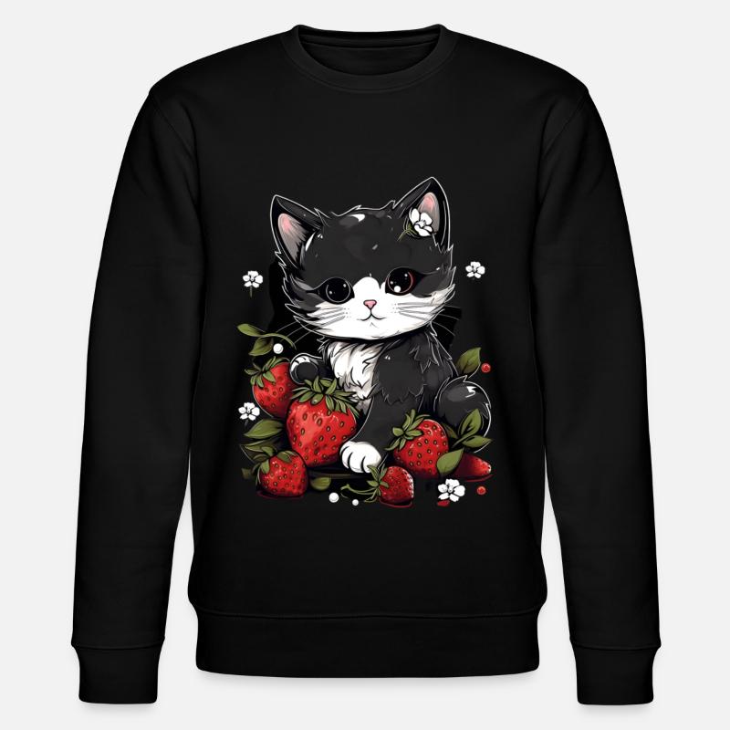 Cat Ragamuffin Strawberry Gift - Stanley/Stella CHANGER Unisex Organic Sweatshirt - black