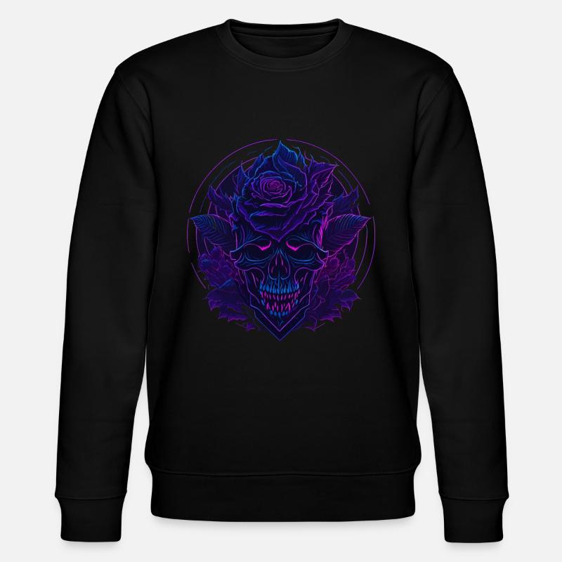 Neon Roses Skull EDM - Stanley/Stella CHANGER Unisex Organic Sweatshirt - black