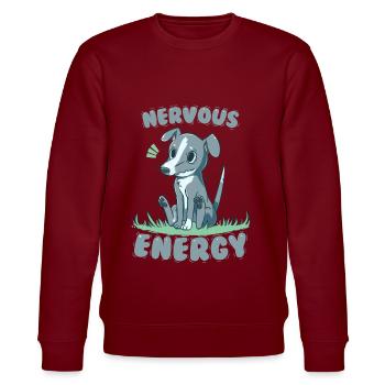 Nervous Energy Greyhound - Stanley/Stella CHANGER Unisex Organic Sweatshirt - burgundy - Front - Nik (191cm) & Marisol (170cm)