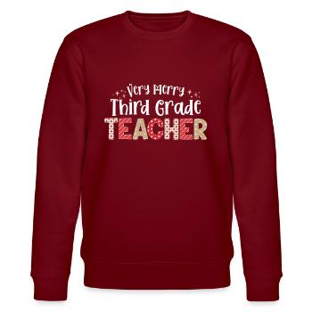 Sehr frohe 3. Klasse Lehrer drittes Weihnachten - Stanley/Stella Unisex Bio-Sweatshirt CHANGER  - Burgunderrot - Vorne - Nik (191cm) & Marisol (170cm)