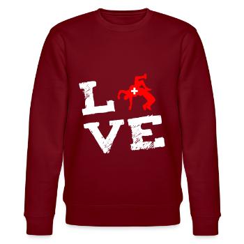 Schweiz LOVE Liebe Schwingen Schwinger - Stanley/Stella Unisex Bio-Sweatshirt CHANGER  - Burgunderrot - Vorne - Nik (191cm) & Marisol (170cm)