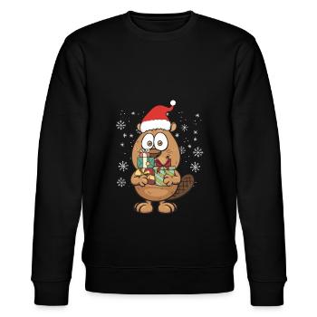 Biber Nagetier Tier Weihnachten Santa Geschenk - Stanley/Stella Unisex Bio-Sweatshirt CHANGER  - Schwarz - Vorne - Nik (191cm) & Marisol (170cm)