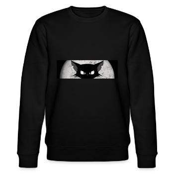 Cat with Full Moon in Black and White Sticker Shirt - Stanley/Stella CHANGER Unisex Organic Sweatshirt - black - Front - Nik (191cm) & Marisol (170cm)
