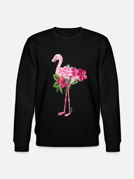Flamingo mit Blumen - Stanley/Stella Unisex Bio-Sweatshirt CHANGER - Schwarz