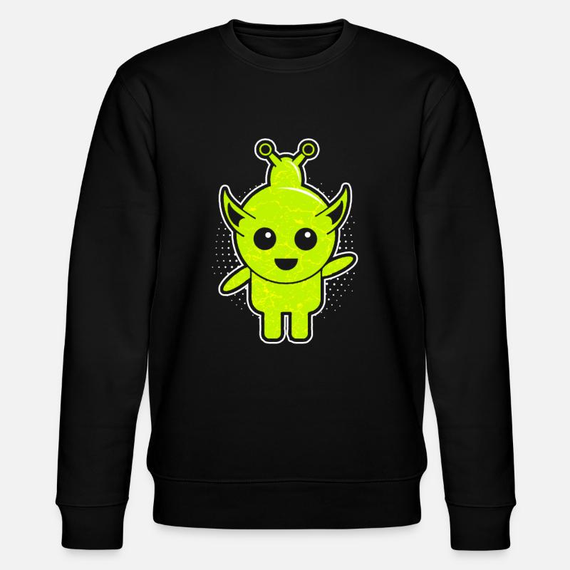 Süsses grünes Alien Männchen - Stanley/Stella Unisex Bio-Sweatshirt CHANGER - Schwarz