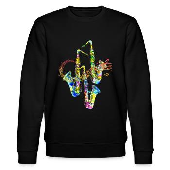 saxophone - Sweat bio CHANGER Stanley/Stella Unisexe - noir - Devant - Nik (191cm) & Marisol (170cm)